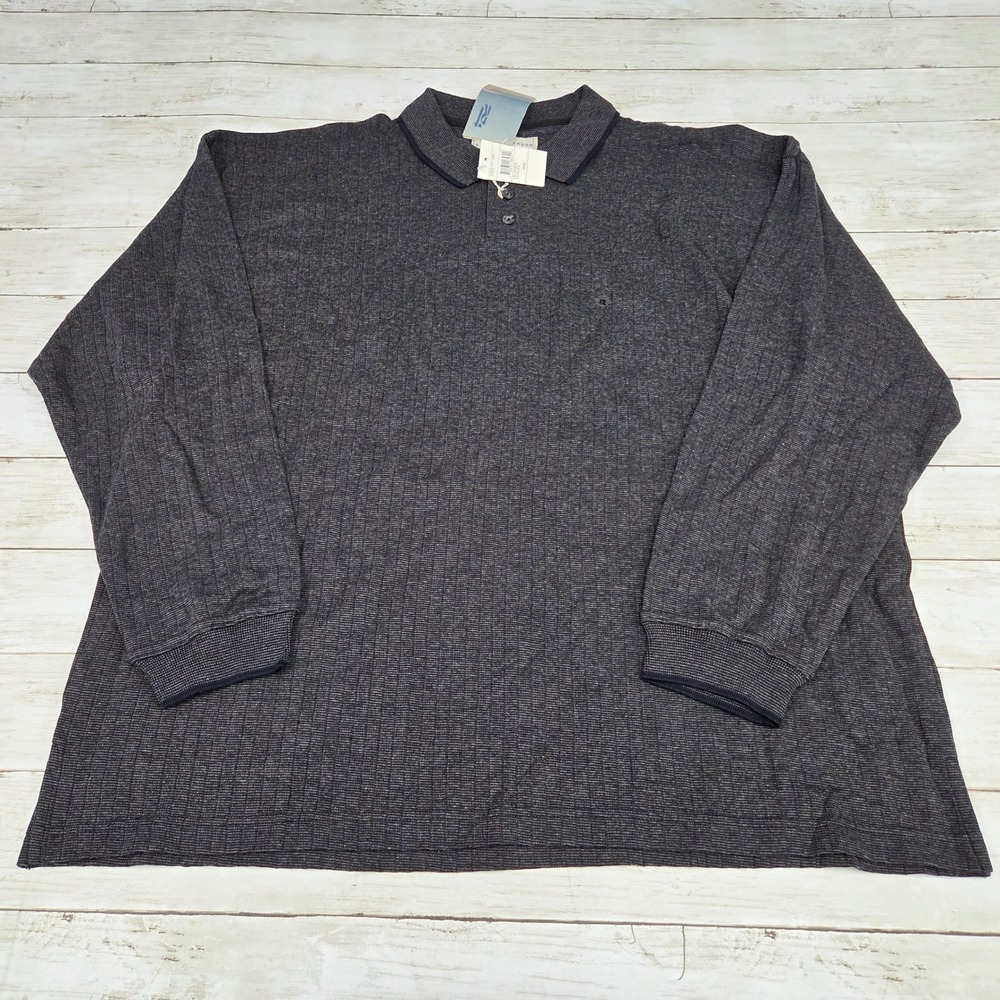 River Trader Ribbed Long Sleeve Polo Shirt Mens XXL Charcoal Grey Cotton NWT